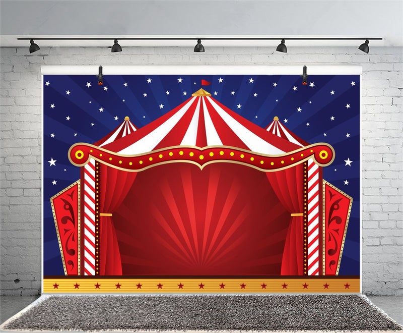 LFEEY 10x8ft Circus Photography Backdrop Red Tents Night Stars Carnival Photo Background Baby Kids Child Birthday Party Decor Wallpaper Photo Booth Studio Props - Image 4